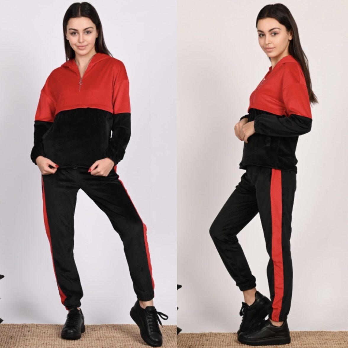 Compleu Din Catifea Moale Format Din Bluza Si Pantalon Lupio Negru Cu