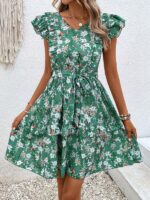 Rochie Scurta Melana Verde Inflorata