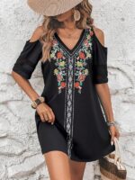 Rochie Scurta Helena Neagra cu Imprimeu Floral