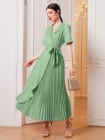 Rochie Lunga Palina Verde Plisata