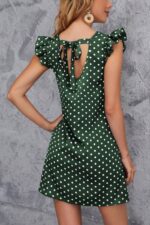 Rochie Scurta Beloga Verde cu buline Albe